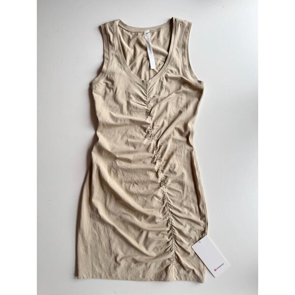 NWT LULULEMON LA Tight-To-Body Trench Beige Pima Cotton Ruched Dress, Size 4 - Picture 8 of 15